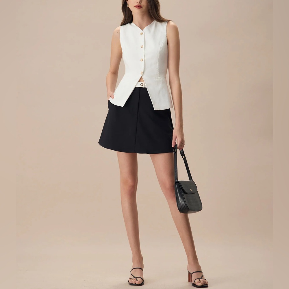 Rihoas White Single-breasted Cotton Vest - Picture 4 of 6